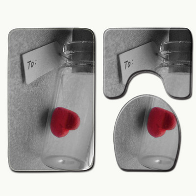 Zeegle 3PCS set kupaonskih prostirki Creative Heart tepisi za kupaonicu Neklizajuće WC prostirke Podnožje Poklopac za prostirku Poklopac WC školjke Otirač za kupaonicu