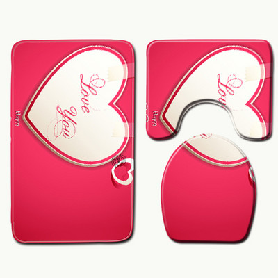 Zeegle 3PCS set kupaonskih prostirki Creative Heart tepisi za kupaonicu Neklizajuće WC prostirke Podnožje Poklopac za prostirku Poklopac WC školjke Otirač za kupaonicu