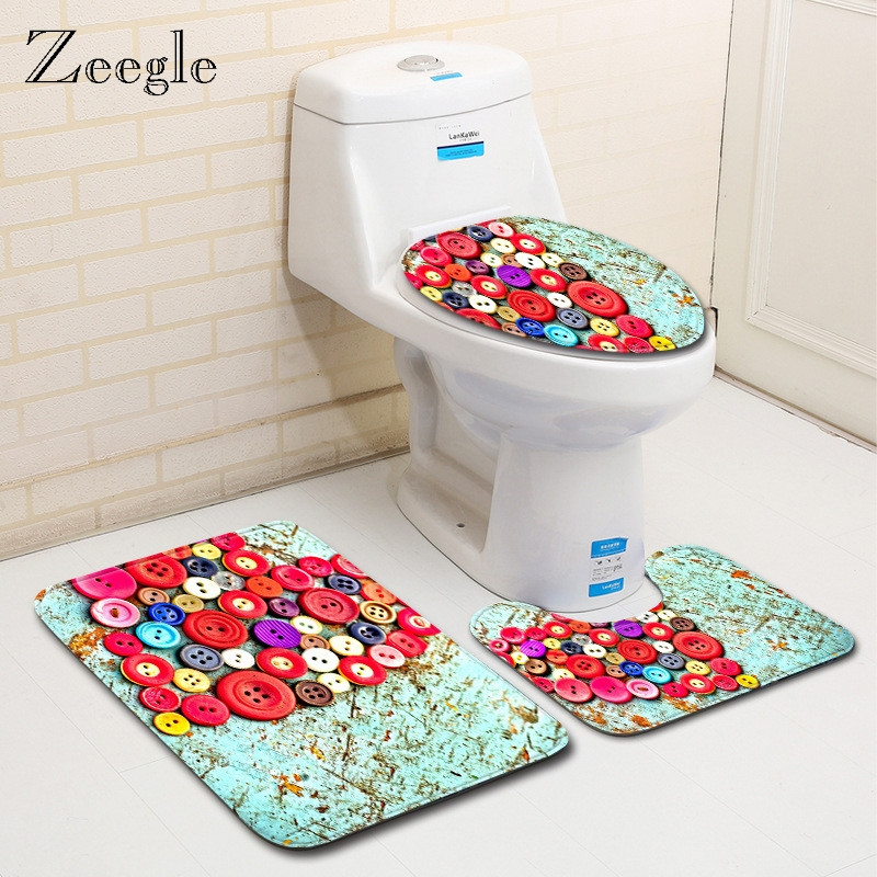 Zeegle 3PCS set kupaonskih prostirki Creative Heart tepisi za kupaonicu Neklizajuće WC prostirke Podnožje Poklopac za prostirku Poklopac WC školjke Otirač za kupaonicu