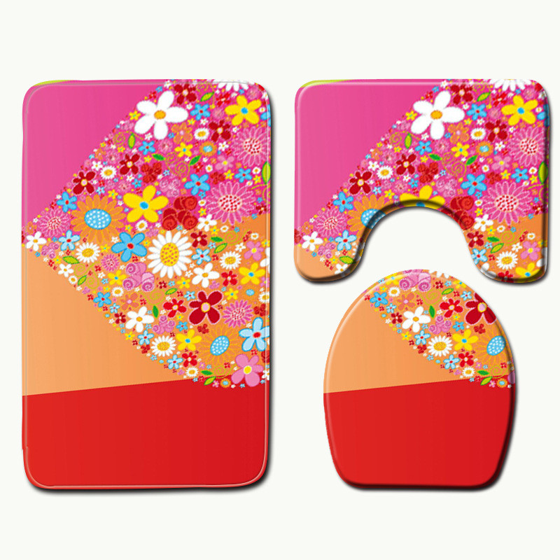 Zeegle 3PCS set kupaonskih prostirki Creative Heart tepisi za kupaonicu Neklizajuće WC prostirke Podnožje Poklopac za prostirku Poklopac WC školjke Otirač za kupaonicu