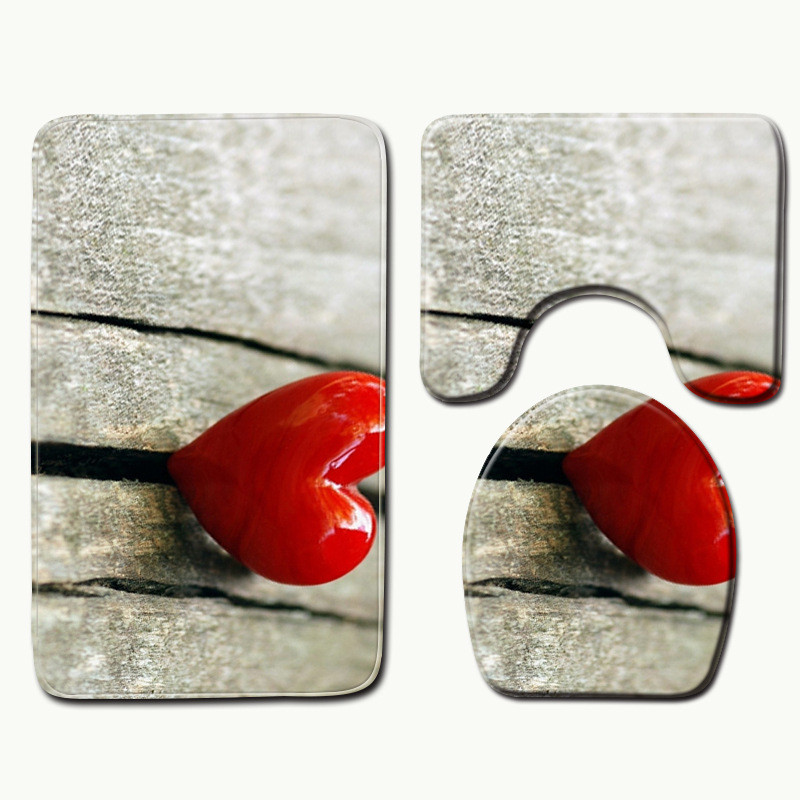 Zeegle 3PCS set kupaonskih prostirki Creative Heart tepisi za kupaonicu Neklizajuće WC prostirke Podnožje Poklopac za prostirku Poklopac WC školjke Otirač za kupaonicu