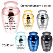 70x45MM Urna s otiskom pseće šape Mini urne za ljudski pepeo Urne za uspomene od nehrđajućeg čelika za kremiranje za držač pepela Zauvijek u mom srcu