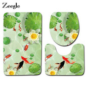 Zeegle Kupaonski tepisi s 3D otisnutim ribama 3-dijelni protuklizni tepih u WC-u Periv postolje Poklopac tepiha Poklopac WC-a Otirači za kupaonicu