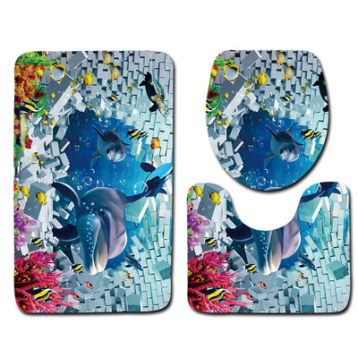 Zeegle Kupaonski tepisi s 3D otisnutim ribama 3-dijelni protuklizni tepih u WC-u Periv postolje Poklopac tepiha Poklopac WC-a Otirači za kupaonicu