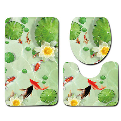 Zeegle Kupaonski tepisi s 3D otisnutim ribama 3-dijelni protuklizni tepih u WC-u Periv postolje Poklopac tepiha Poklopac WC-a Otirači za kupaonicu