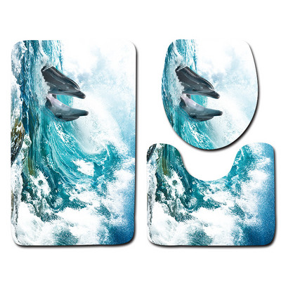 Zeegle Kupaonski tepisi s 3D otisnutim ribama 3-dijelni protuklizni tepih u WC-u Periv postolje Poklopac tepiha Poklopac WC-a Otirači za kupaonicu