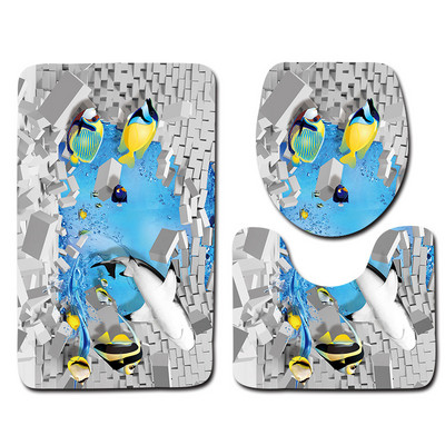 Zeegle Kupaonski tepisi s 3D otisnutim ribama 3-dijelni protuklizni tepih u WC-u Periv postolje Poklopac tepiha Poklopac WC-a Otirači za kupaonicu