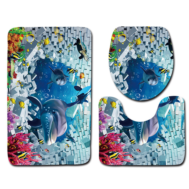 Zeegle Kupaonski tepisi s 3D otisnutim ribama 3-dijelni protuklizni tepih u WC-u Periv postolje Poklopac tepiha Poklopac WC-a Otirači za kupaonicu