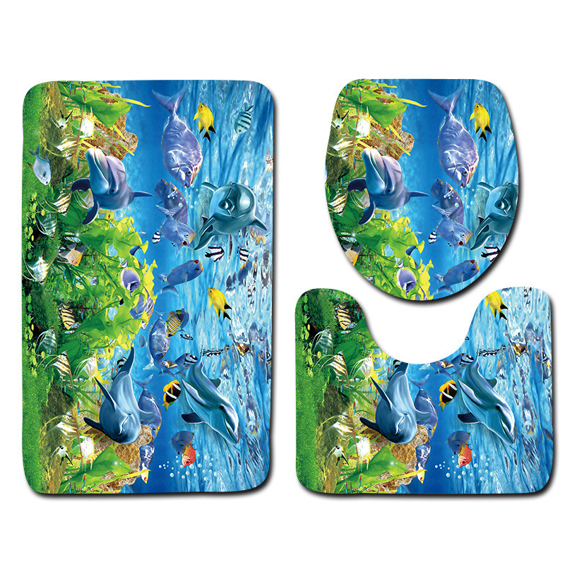 Zeegle Kupaonski tepisi s 3D otisnutim ribama 3-dijelni protuklizni tepih u WC-u Periv postolje Poklopac tepiha Poklopac WC-a Otirači za kupaonicu