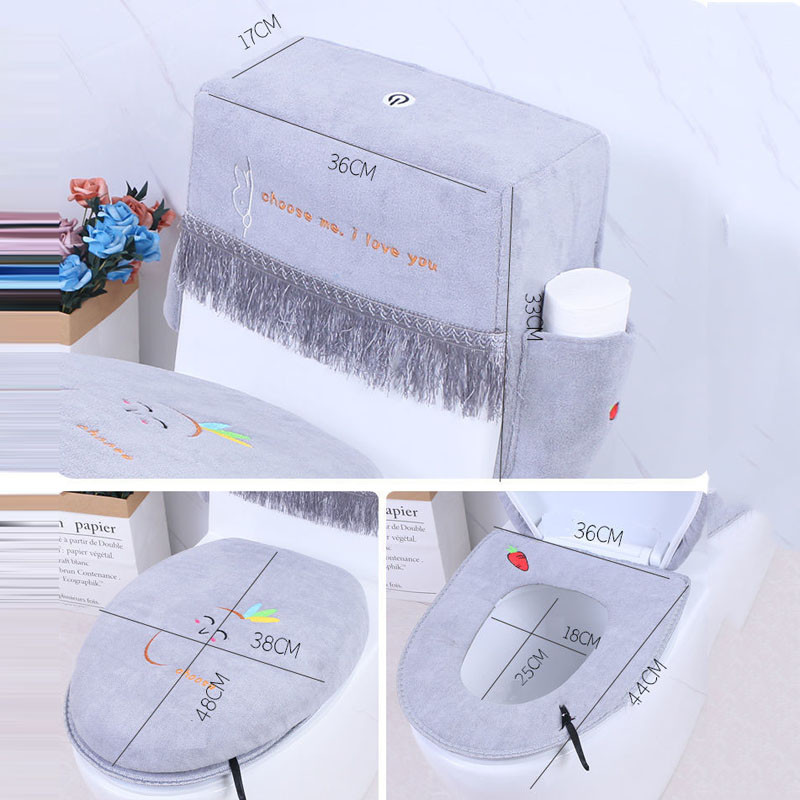 3 kom/set Vez Navlaka za WC sjedalo Mekana baršunasta WC prostirka Gornji kaput WC torbica Spremnik za vodu Navlaka otporna na prašinu Jastučić za WC školjku