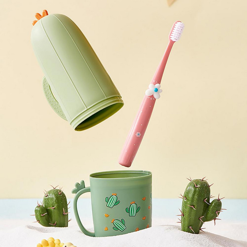 Zobu birstes glabāšanas futrālis Ūdensnecaurlaidīgs 2 vienā ABS Cute karikatūra Cactus Tumbler krūzes turētājs Vannas istabas piederumi