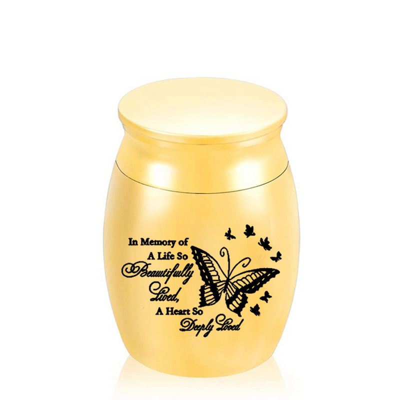 Kremācijas urnas piemiņai tauriņa raksta pelnu burka, lai pieminētu mīļotā cilvēka vai mājdzīvnieka mini pelnu turētāju