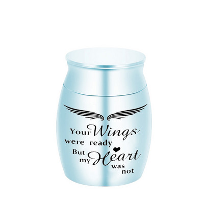 Gaišas krāsas urnas piemiņas burka grebti eņģeļa spārni urnas bēru piemiņai urnas turētājs maza piemiņas urna ar samta maisiņu