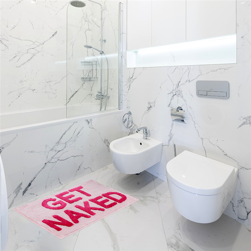 Ružičasta prostirka za kupanje Get Naked Abeceda Mekana kosmata tepih Podloga za tuširanje Ulazni otirač Tepisi za upijanje vode Kupaonski ukras