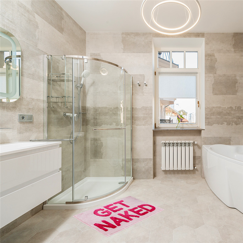 Ružičasta prostirka za kupanje Get Naked Abeceda Mekana kosmata tepih Podloga za tuširanje Ulazni otirač Tepisi za upijanje vode Kupaonski ukras