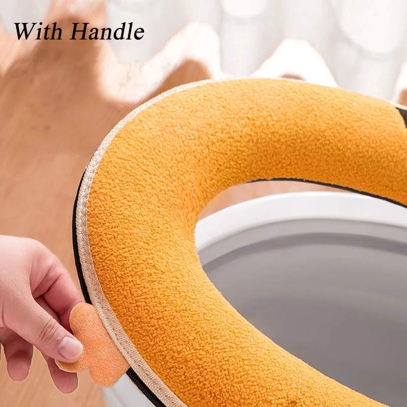 Universāls ziemas siltais tualetes sēdekļa pārklāja paklājiņa spilvens ar rokturi, biezāks, mīksts, mazgājams Closestool vannas istabas aksesuāri