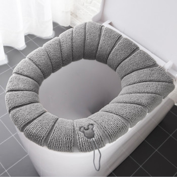 1 τμχ χειμερινό ζεστό κάλυμμα καθίσματος τουαλέτας που πλένεται πλένεται αξεσουάρ μπάνιου πλεκτό μονόχρωμο κάλυμμα καθίσματος τουαλέτας σε σχήμα Ο
