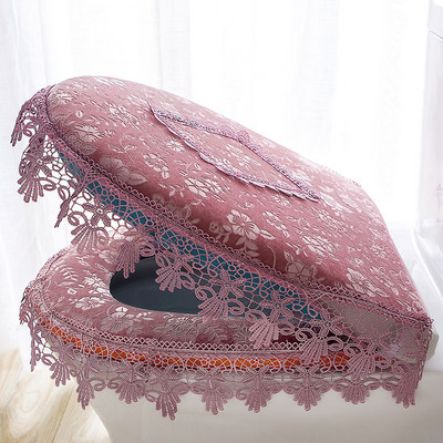 Fyjafon tualetes sēdekļa pārvalks Plīša mežģīņu tualetes poda sēdekļa pārvalks Sarkans bēšs vannas istabas dekoratīvais pārvalks tualetes putekļu necaurlaidīgam pārklājam