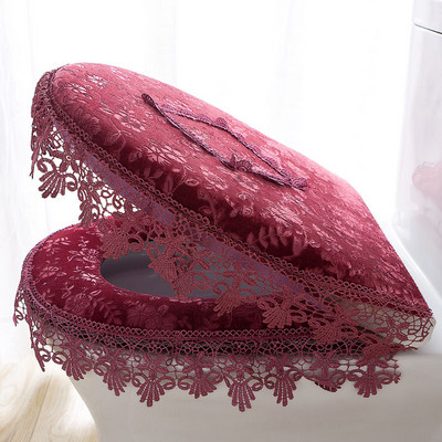 Fyjafon tualetes sēdekļa pārvalks Plīša mežģīņu tualetes poda sēdekļa pārvalks Sarkans bēšs vannas istabas dekoratīvais pārvalks tualetes putekļu necaurlaidīgam pārklājam