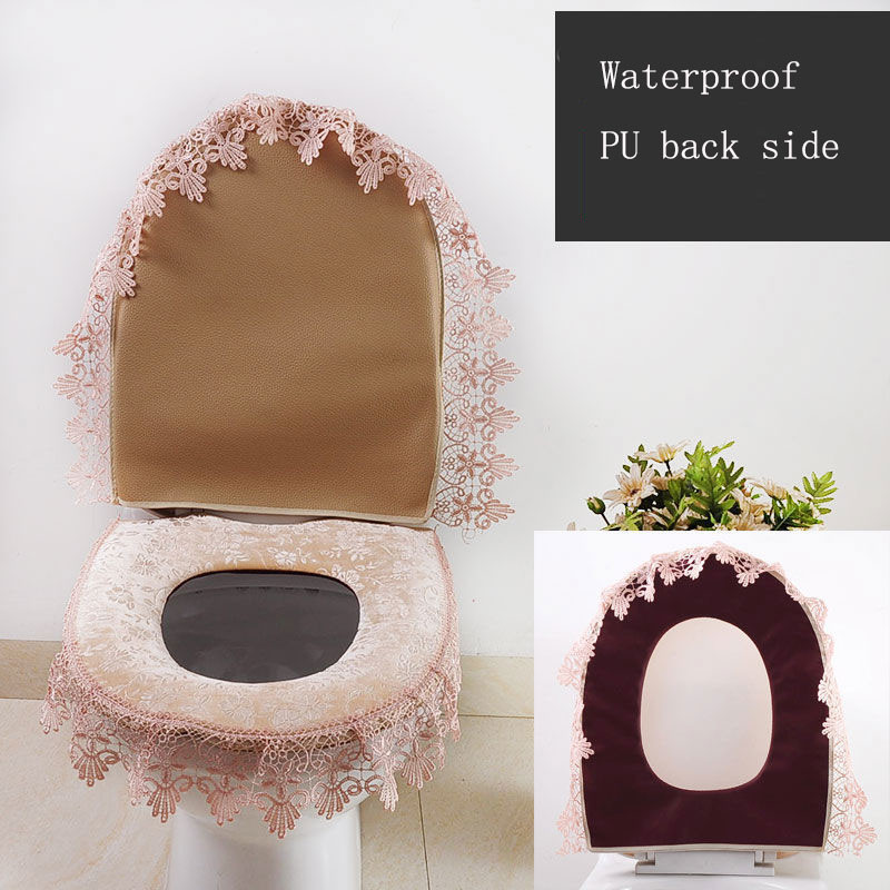 Fyjafon tualetes sēdekļa pārvalks Plīša mežģīņu tualetes poda sēdekļa pārvalks Sarkans bēšs vannas istabas dekoratīvais pārvalks tualetes putekļu necaurlaidīgam pārklājam