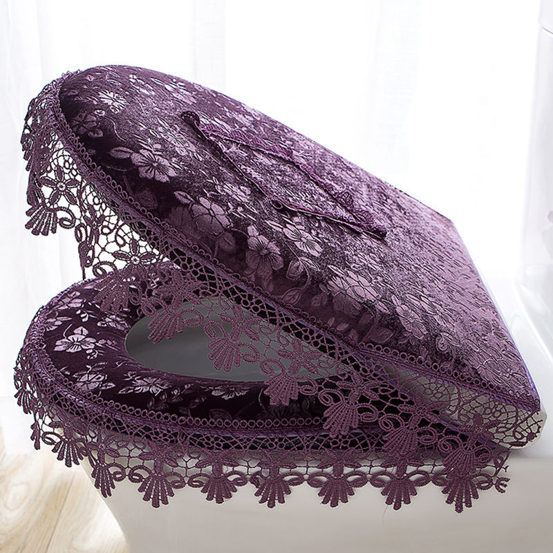 Fyjafon tualetes sēdekļa pārvalks Plīša mežģīņu tualetes poda sēdekļa pārvalks Sarkans bēšs vannas istabas dekoratīvais pārvalks tualetes putekļu necaurlaidīgam pārklājam