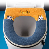 Karikatūra Rabbit Pattern Tualetes sēdekļa pārvalks ar rokturi Mīksts, silts rāvējslēdzējs Tualetes sēdekļa spilvens Closestool Mat Vannas istabas aksesuāri