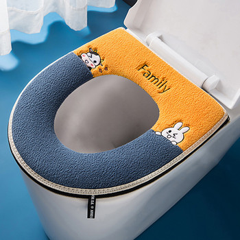 Κάλυμμα καθίσματος τουαλέτας Cartoon Rabbit Pattern με λαβή μαλακό ζεστό φερμουάρ Μαξιλάρι καθίσματος τουαλέτας Ματ ντουλάπι Αξεσουάρ μπάνιου