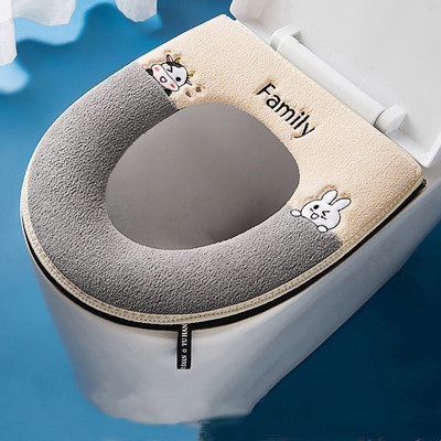 Karikatūra Rabbit Pattern Tualetes sēdekļa pārvalks ar rokturi Mīksts, silts rāvējslēdzējs Tualetes sēdekļa spilvens Closestool Mat Vannas istabas aksesuāri