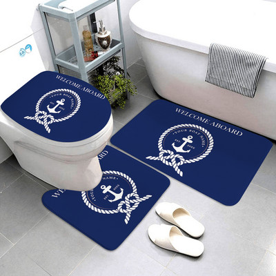 Tumši zils jūras dekoratīvais vannas paklājiņš Vannas istabas paklājiņš un paklājiņu komplekts Vannas istabas paklājiņš Trīsdaļīgi Pielāgojami vannas istabas izstrādājumi