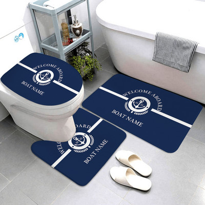 Tumši zils jūras dekoratīvais vannas paklājiņš Vannas istabas paklājiņš un paklājiņu komplekts Vannas istabas paklājiņš Trīsdaļīgi Pielāgojami vannas istabas izstrādājumi