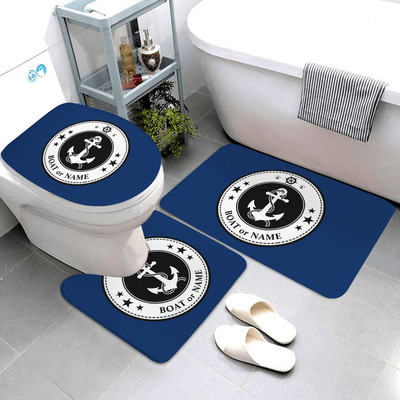 Tumši zils jūras dekoratīvais vannas paklājiņš Vannas istabas paklājiņš un paklājiņu komplekts Vannas istabas paklājiņš Trīsdaļīgi Pielāgojami vannas istabas izstrādājumi