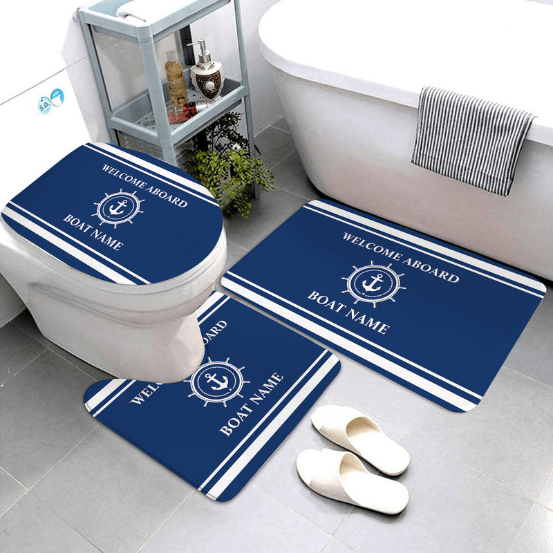 Tumši zils jūras dekoratīvais vannas paklājiņš Vannas istabas paklājiņš un paklājiņu komplekts Vannas istabas paklājiņš Trīsdaļīgi Pielāgojami vannas istabas izstrādājumi