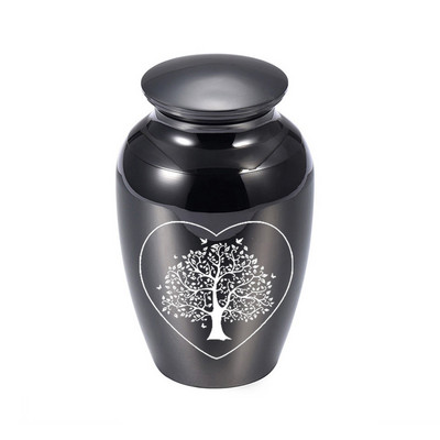 Dzīvības koka urnas cilvēku pelniem Skaistas piemiņas urnas Mini alumīnija sakausējuma kremēšanas urnas, personalizētas dekoratīvas bēres