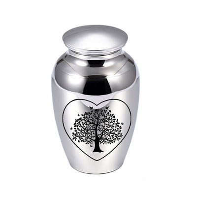 Dzīvības koka urnas cilvēku pelniem Skaistas piemiņas urnas Mini alumīnija sakausējuma kremēšanas urnas, personalizētas dekoratīvas bēres