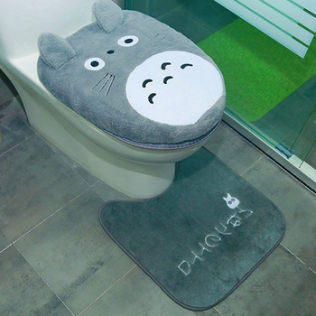 3 τεμ/σετ Θήκανση Cartoon Totoro Κάλυμμα καθίσματος τουαλέτας Μαλακό βελούδινο σετ γιογιό τουαλέτας Ζεστό μαξιλαράκι