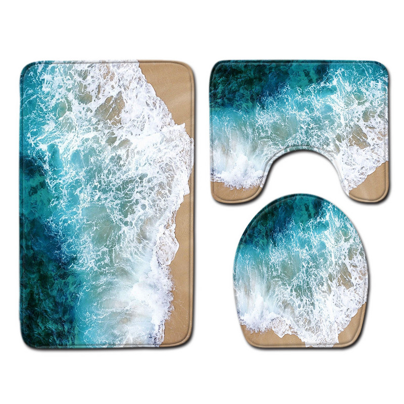 Pludmales sērijas pretslīdēšanas vannas paklājiņš 1 gab. 3D vannas istabas paklājiņi Flīsa tualetes vāka vāks Durvju paklājs Paklājs Guļamistabas paklāji mājas dekorēšanai