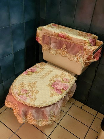 Fyjafon 3бр. Покривало за тоалетна седалка с чанта за съхранение Червена топла тоалетна чиния Баня Миеща се капачка за седалка Closestool Синя тоалетна чиния