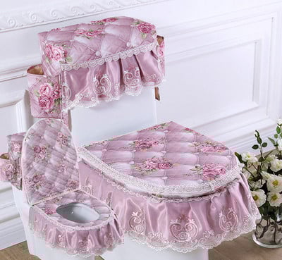 Fyjafon 3 buc Huse pentru scaune de toaleta cu sac de depozitare Husa de toaleta rosie calduroasa Baie lavabila Inchide taburet Husa pentru scaune Toaleta albastra