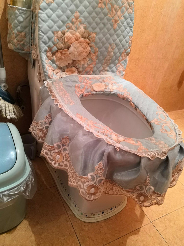 Fyjafon 3 buc Huse pentru scaune de toaleta cu sac de depozitare Husa de toaleta rosie calduroasa Baie lavabila Inchide taburet Husa pentru scaune Toaleta albastra