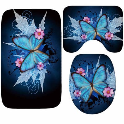 Zeegle Butterfly Printed 3 τεμάχια/σετ Χαλάκι μπάνιου Αντιολισθητικό πατάκι μπανιέρας Πατάκι μπάνιου Πατάκι δαπέδου Memory αφρός μπάνιου Μοκέτα μπάνιου