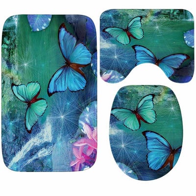 Zeegle Butterfly printed 3Pcs/set Kupaonska prostirka Protuklizna prostirka za kadu Kupaonska podna prostirka od memorijske pjene Prostirka za kupaonicu Kupaonski tepih