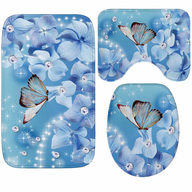 Zeegle Butterfly printed 3Pcs/set Kupaonska prostirka Protuklizna prostirka za kadu Kupaonska podna prostirka od memorijske pjene Prostirka za kupaonicu Kupaonski tepih