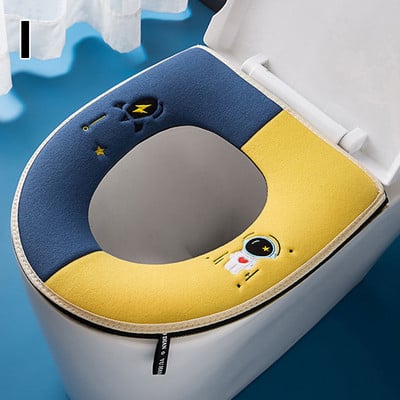 Husă pentru scaun de toaletă cu pisică de desene animate, cu mâner, pernă de toaletă universală, lavabilă, încălzitor de baie, covoraș de pluș, accesorii pentru casă