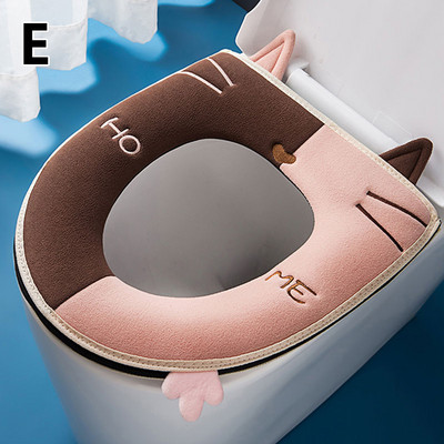 Husă pentru scaun de toaletă cu pisică de desene animate, cu mâner, pernă de toaletă universală, lavabilă, încălzitor de baie, covoraș de pluș, accesorii pentru casă