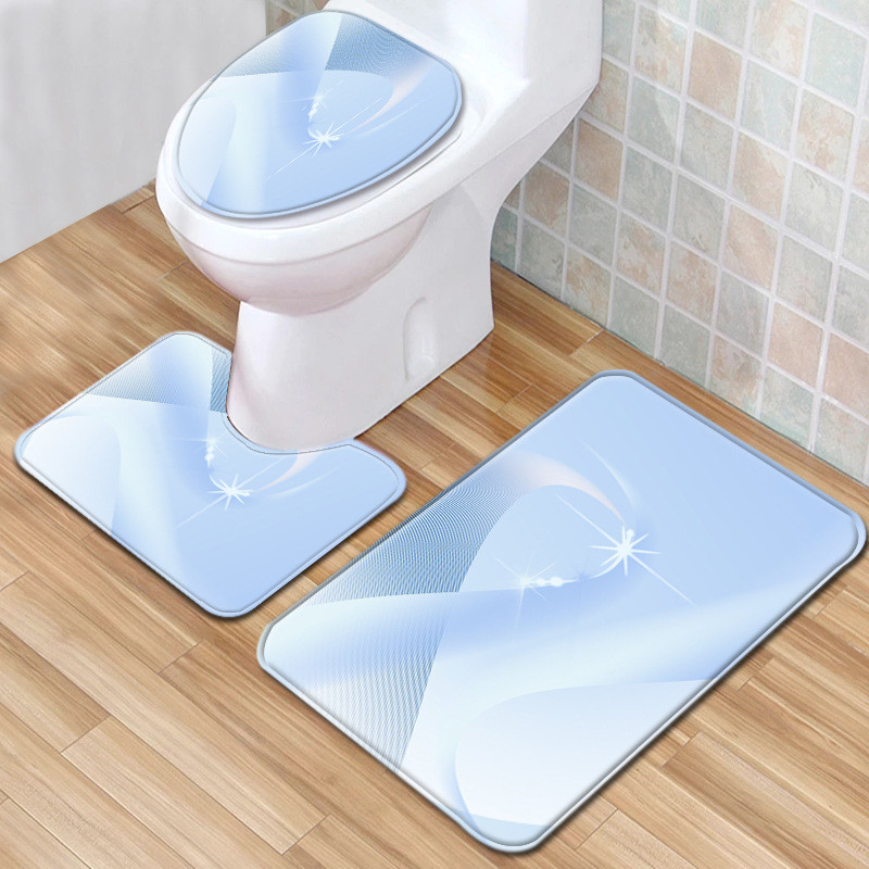 Krāsains Drukas vannas paklājiņš vannas istabā Mājas noformējums paklājs flaneļa tualetes sēdekļa spilvens ūdensizturīgs pretslīdes kāju paklājiņa komplekts