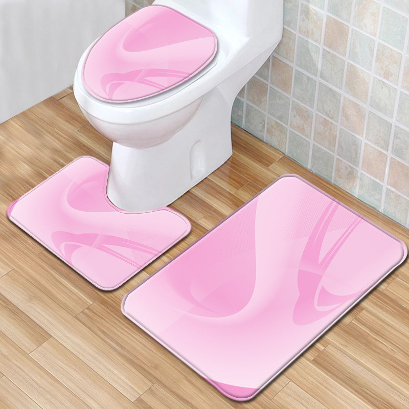 Krāsains Drukas vannas paklājiņš vannas istabā Mājas noformējums paklājs flaneļa tualetes sēdekļa spilvens ūdensizturīgs pretslīdes kāju paklājiņa komplekts