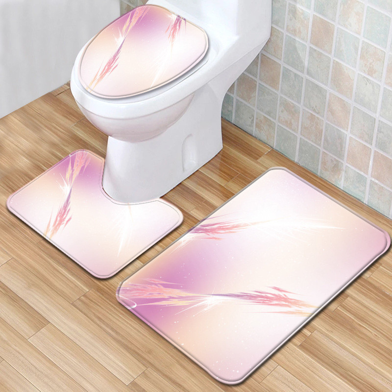 Krāsains Drukas vannas paklājiņš vannas istabā Mājas noformējums paklājs flaneļa tualetes sēdekļa spilvens ūdensizturīgs pretslīdes kāju paklājiņa komplekts