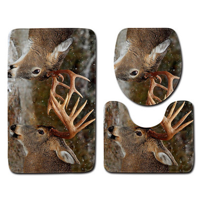 Zeegle Set kupaonskih prostirki od 3 komada, toaletna prostirka za kupaonicu s otiskom losa, protuklizna kupaonska podna prostirka, poklopac za WC školjku, prostirke za tuširanje, prostirke za kupaonicu