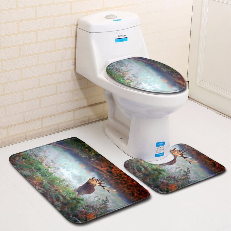 Zeegle Set kupaonskih prostirki od 3 komada, toaletna prostirka za kupaonicu s otiskom losa, protuklizna kupaonska podna prostirka, poklopac za WC školjku, prostirke za tuširanje, prostirke za kupaonicu