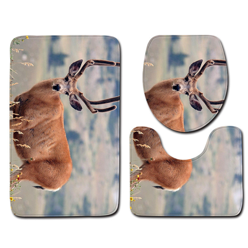 Zeegle Set kupaonskih prostirki od 3 komada, toaletna prostirka za kupaonicu s otiskom losa, protuklizna kupaonska podna prostirka, poklopac za WC školjku, prostirke za tuširanje, prostirke za kupaonicu